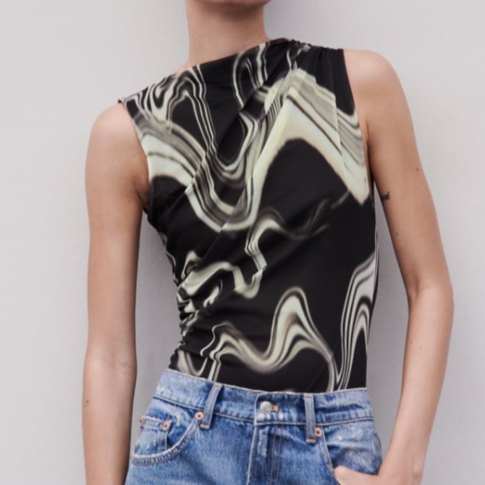 Zara Printed Tulle Bodysuit